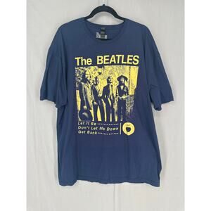 Beatles Shirt Mens 2XL Navy Blue Graphic Tee Apple Retro Yellow Band Music Merch